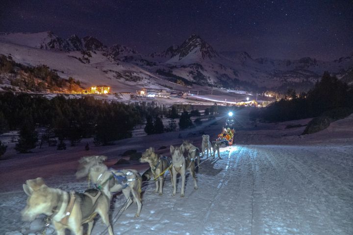 Chien de traineau 5 Km en nocturne dans les Pyrnes - Andorre